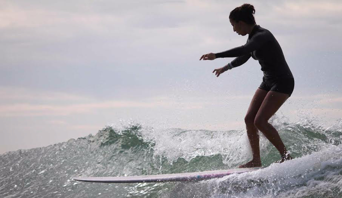 Here is @lolamignot one morning in Hossegor, France. We found this mini, super-fast right that looked like a lego point. The wave was dreamy because it had this grey and misty color to the ocean, and the right was just a perfect mini sand bar, all to us.  Photo: @binch_aquashots