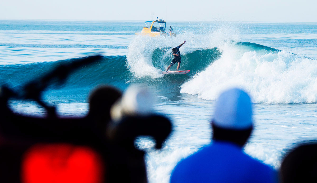 Michel Bourez of Tahiti (pictured) winning his Round 2 heat at the Hurley Pro Trestles on Friday September 11, 2015. Bourez advanced in first place after his opponent Sebastien Zietz suffered an interference penalty and was eliminated from the event. 

Photo: <a href=\"https://www.worldsurfleague.com/\">WSL/<a href=\"https://instagram.com/kirstinscholtz/\"</a>/Kirstin Scholtz</a>