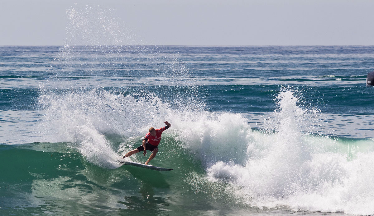 Mick Fanning of Australia (pictured) winning his Round 3 heat at the Hurley Pro on Thursday September 11, 2015. Mick posted score of 8.0 (out of a possible 10) to advance to the next round. Photo: <a href=\"https://www.worldsurfleague.com/\">WSL/<a href=\"https://instagram.com/nomadshotelsc/\"</a>/Rowland</a>