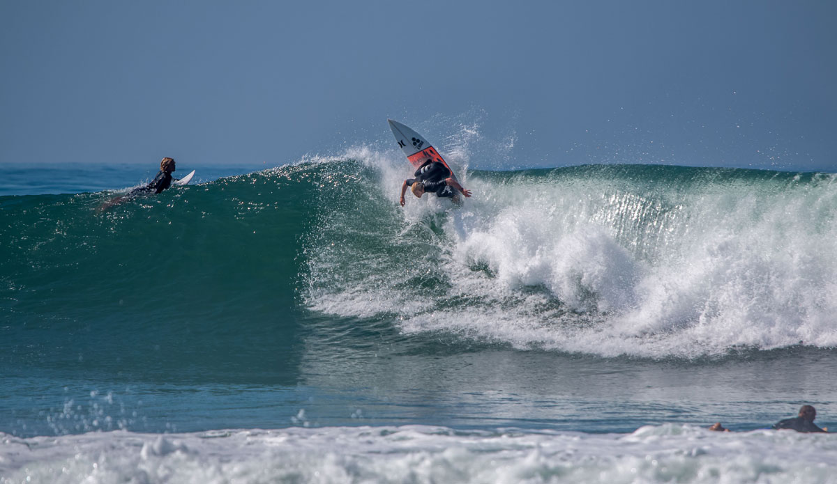 Nat Young looking fully committed to an uncomfortable position.  Photo: <a href=\"https://instagram.com/jeff_davis\">Instagram @jeff_davis</a>