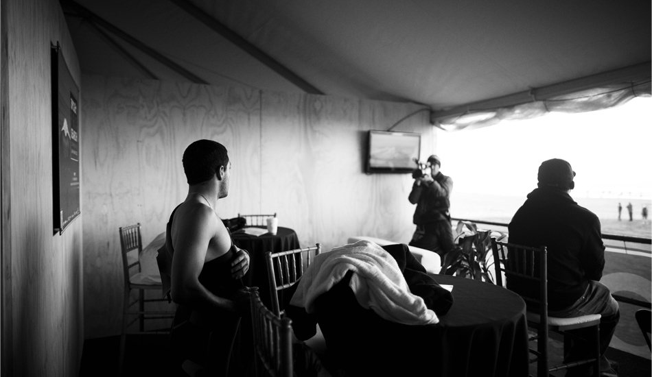ADRIANO DE SOUZA. 
Before his heat at the 2011 Rip Curl Pro Search, Somewhere in San Francisco. He was coming off his big win over Slater in Portugal the week before. Photo: <a href=\"https://www.luciagriggi.com\" target=\"_blank\">Lucia Griggi</a>