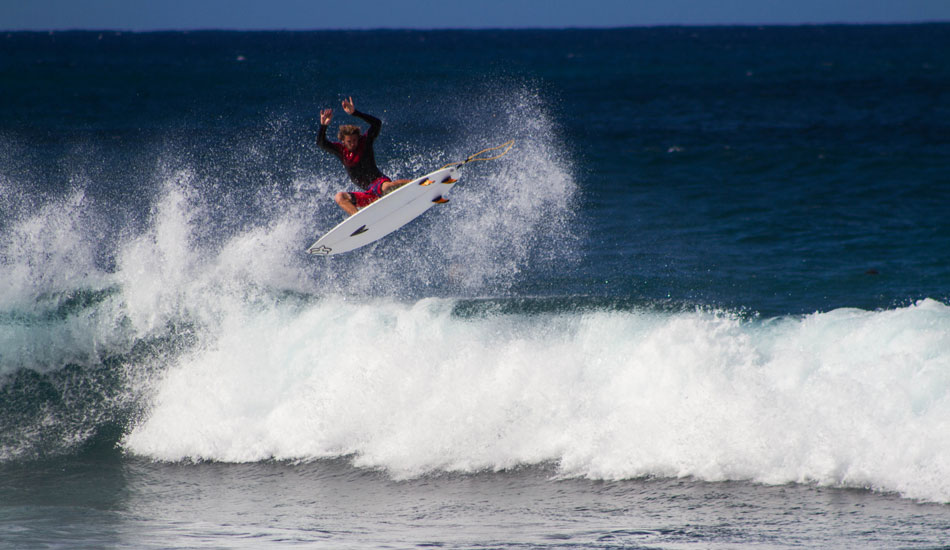 Kellin Ellison throwing his hands up on a sick air. Photo: Luke Forgay