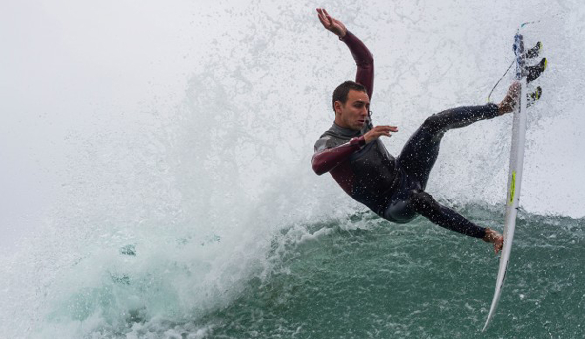 Gnarly Barley going fins high on a gloomy morning.