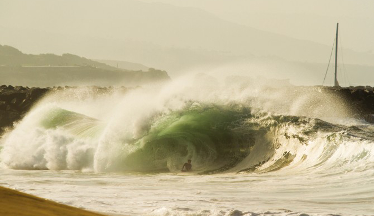 An unknown bodyboarder reaping the benefits of an early summer swell.