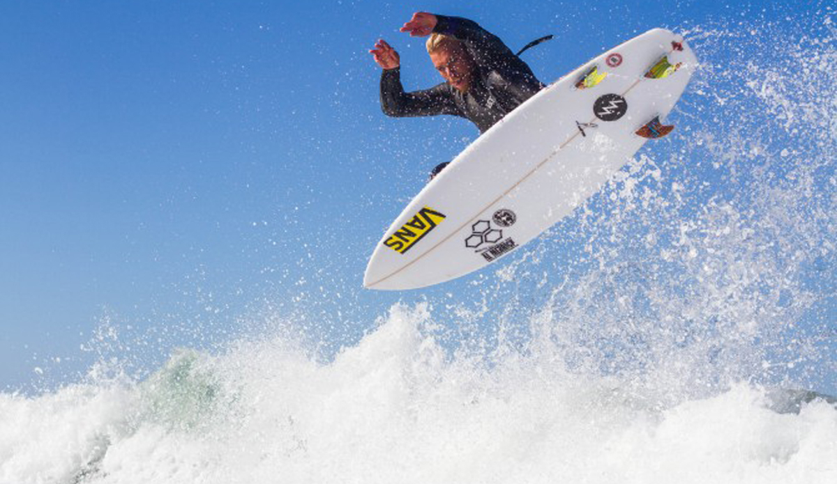 Tanner Gudauskas taking flight just before the US Open of Surfing.