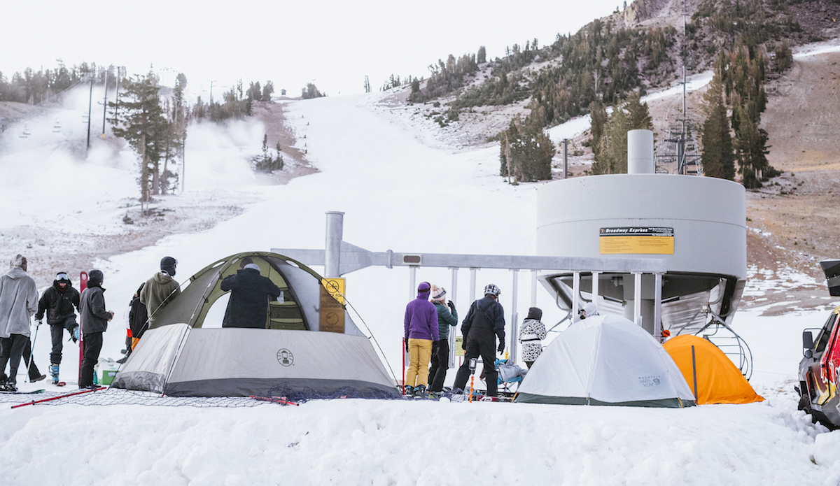 A few die-hards camped out to make sure they were on the first chair. Photo: Peter Morning