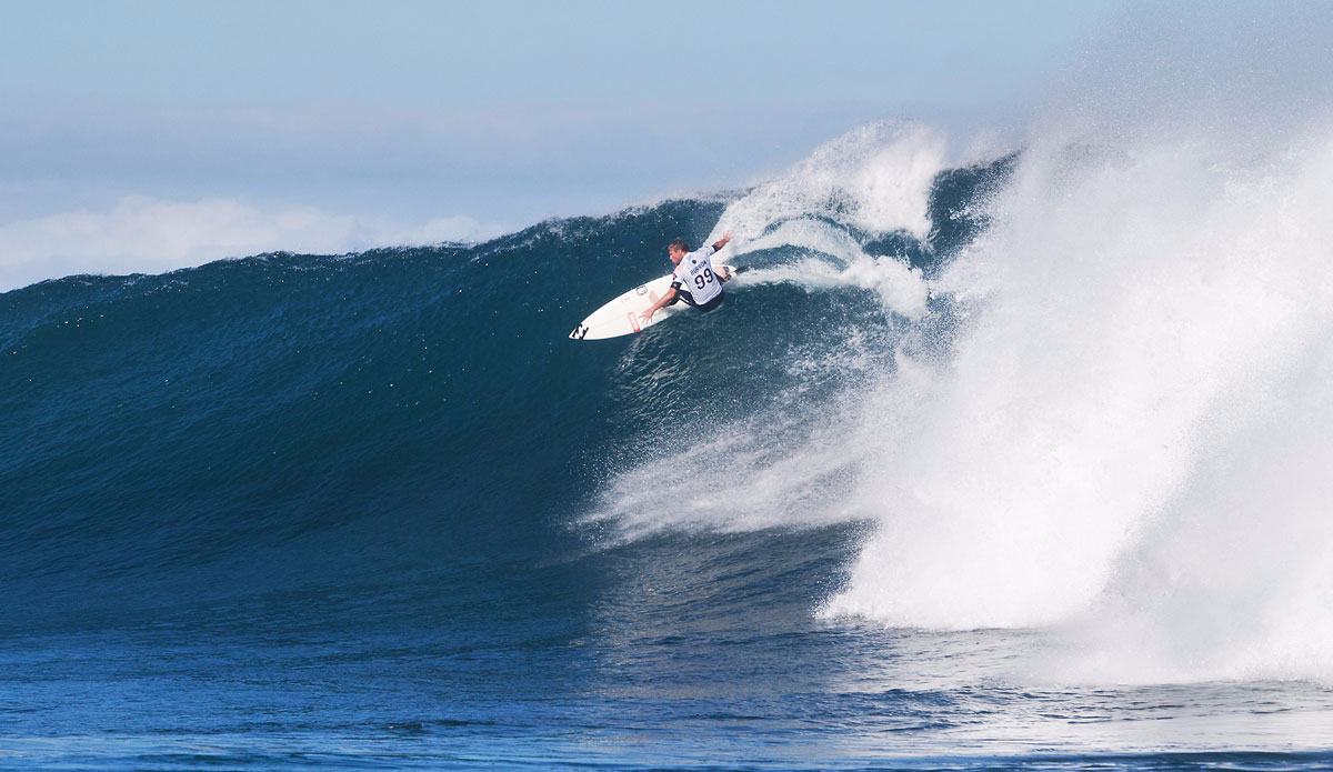 Taj Burrow took down Julian Wilson in the semis. Photo: <a href=\"https://www.worldsurfleague.com/\">WSL</a>/Cestari