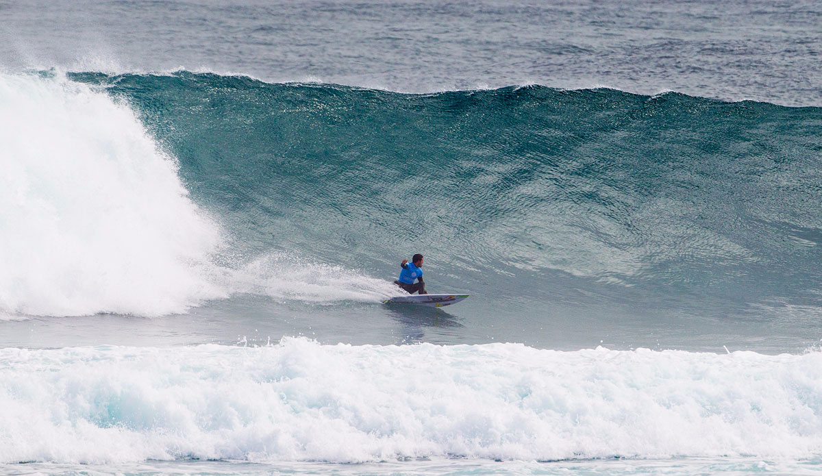 Adriano De Souza picked off this perfect left hander. Photo: <a href=\"https://www.worldsurfleague.com/\">WSL</a>/Kirstin
