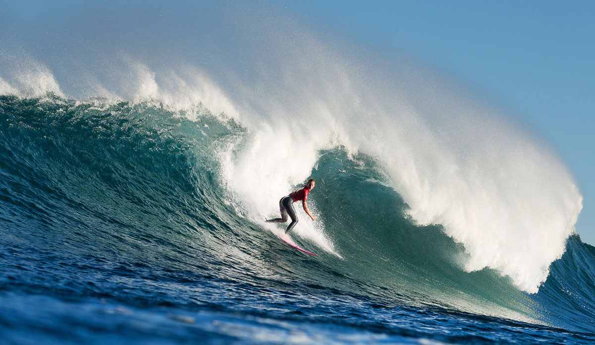 Bianca Buitendag on a big one at the Margaret River Pro. Photo: <a href=\"https://www.worldsurfleague.com/\">WSL</a>