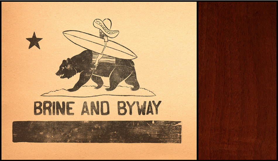 Jose riding the California bear up from Baja. Painting for Brine & Byway.