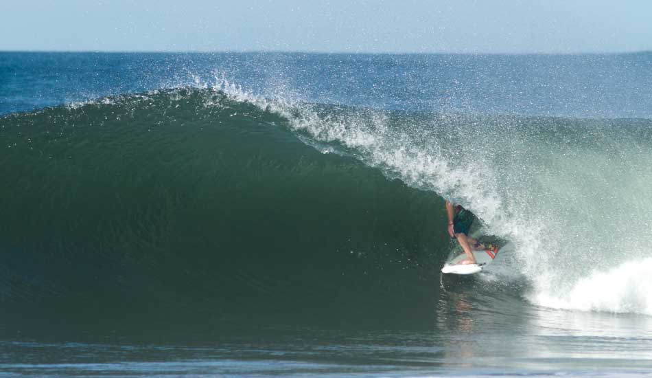 Gorkin standing tall and relaxed in a shallow little tube at low tide. He comes to this place a lot and the local kids worship him. They all buy markers and draw lost logos on just about everything. Photo: <a href=\"https://mattdegreff.com/\" target=_blank>Matt Degreff</a>.