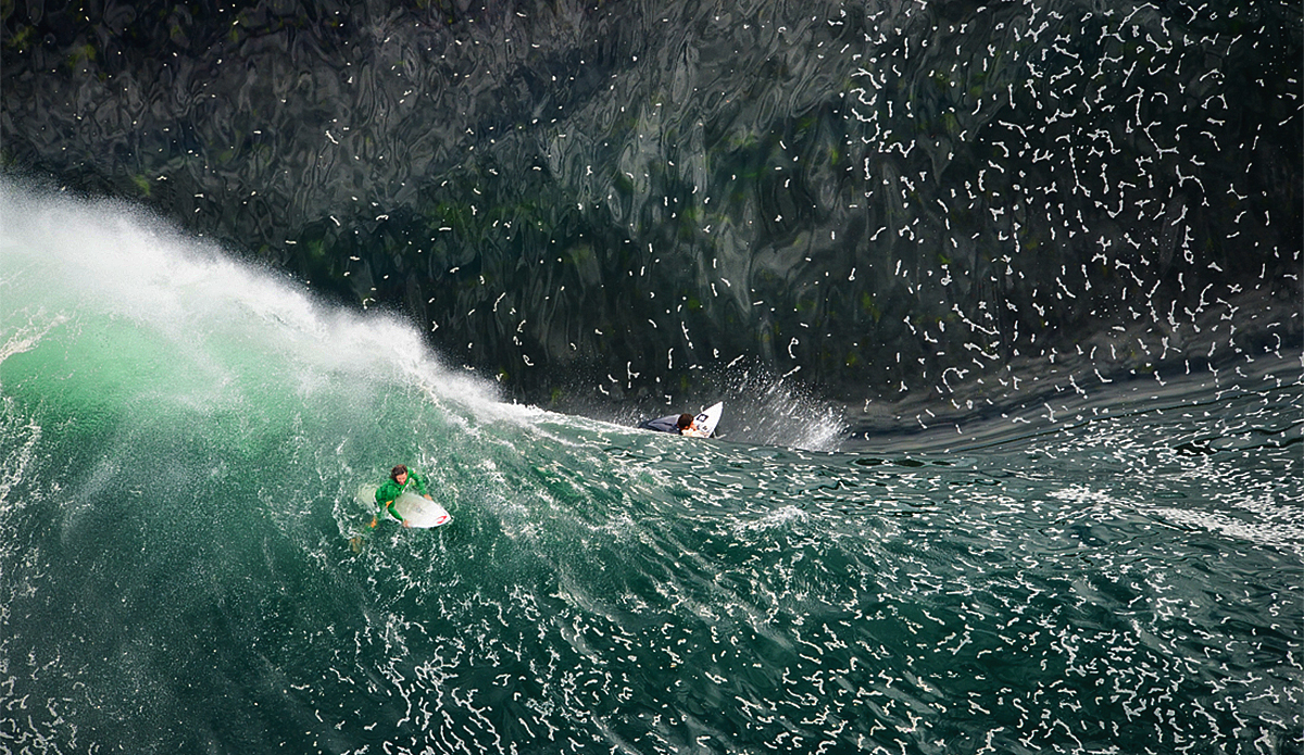 Evan Faulks skimming rocks while Dom watches from the top floor. Photo: <a href=\"https://www.facebook.com/pages/MattDunbarPhotography/285105918215175\">Matt Dunbar</a> and  <a href=\"https://www.ianbirdphotography.com/\">Ian Bird</a>