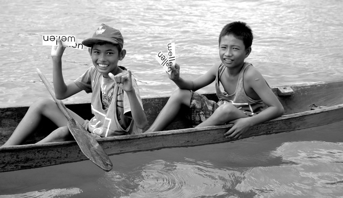 Stoking out the local kids in Indo with stickers and shirts was the least I could do to say thank you for letting us surf their waves. Photo: <a href=\"https://mhoffmanphotography.com/\" target=\"_blank\">Matt Hoffman</a>