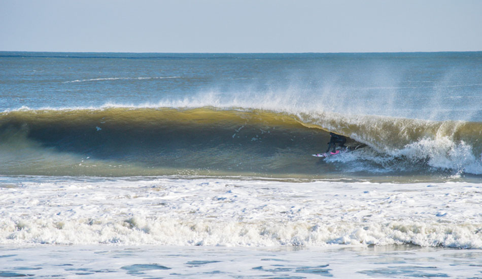 Dillon Harrington came home from college and got right in the barrel. Photo: Matt Landon