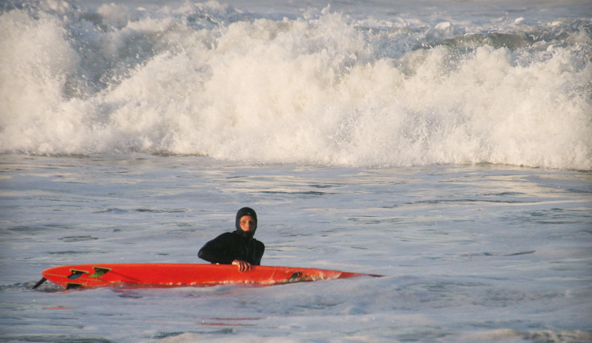 Terrified in the Mavs shorebreak. Photo: <a>Shannon Marie Quirk</a>