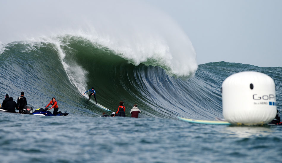 Wave choice was a key factor in Grant \"Twiggy\" Baker\'s win at the 2014 Maverick\'s Invitational in Half Moon Bay, California. Photo: <a href=\"https://www.driftwoodfoto.com/\">Benjamin Ginsberg</a>