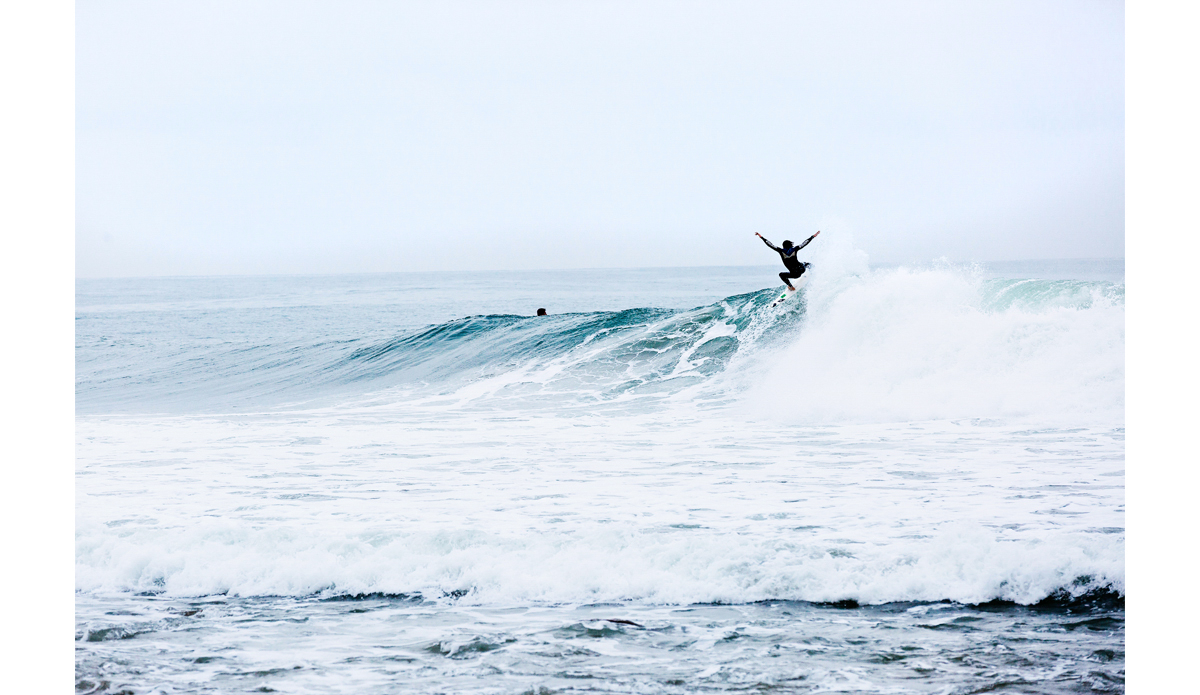 Easton Jones checking in on a gray day at Rincon. Photo: <a href=\"https://instagram.com/maxxbuchanan\">Maxx Buchanan</a>