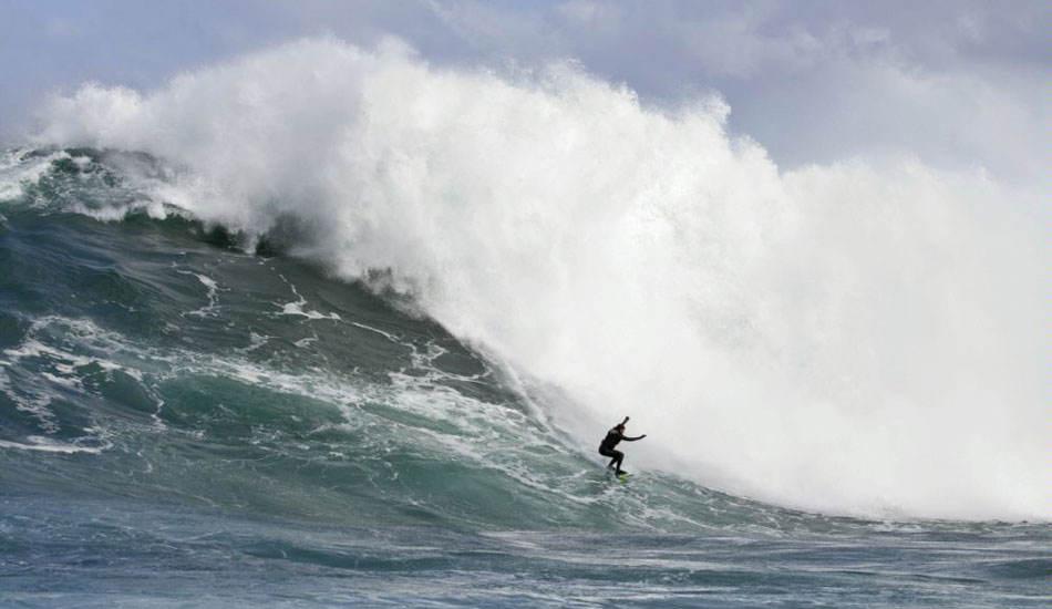 August, 2009. Maya at Dungeons, on one of her many XXL entries. This one netted her the biggest wave ridden by a woman. Photo: <a href=\"http://www.redbull.com/us/en\"> Red Bull</a>