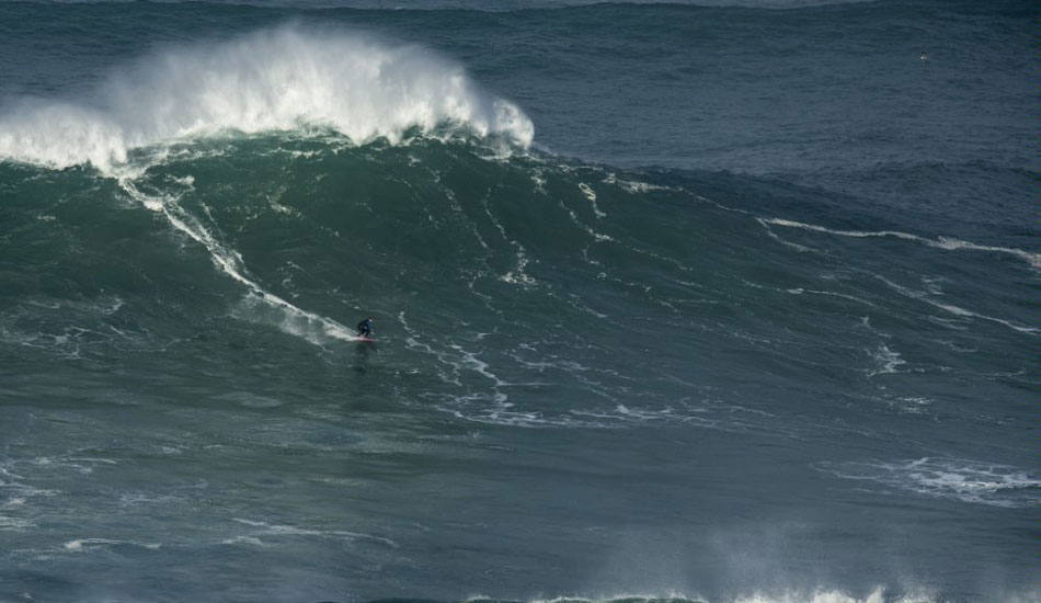Maya taming a Nazaré monster on a day that almost killed her. Photo: <a href=\"http://www.redbull.com/us/en\"> Red Bull</a>