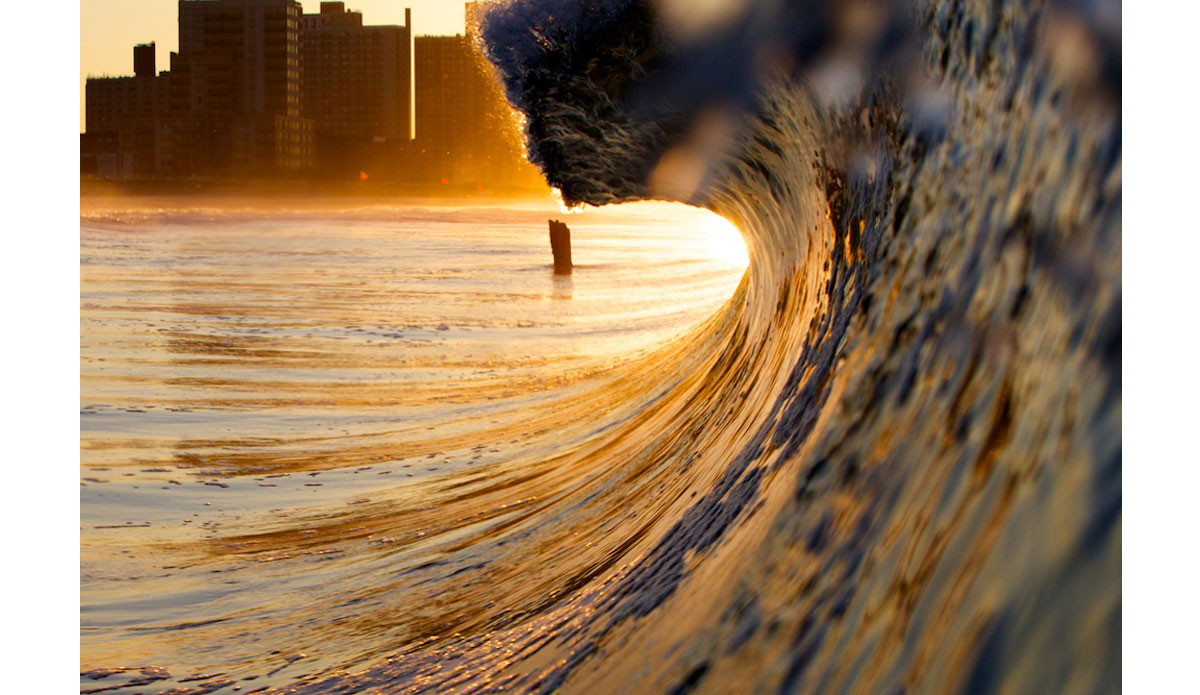 Another shot from the morning of the Cristobal swell in NY.  I wanted to get in the water as the sun came up because the lighting is just amazing here.  I swam out solo to try and get a few barrels lighting up and a few looking out into the sunrise.  It was pretty heavy, going top to bottom on a lot of them and as I swam under a few of them the thunderous sounds underwater was crazy.  I came away with this one and was more than pleased, so fun. Photo: <a href=\"https://www.mgvphotography.com/\">Michael Vericker</a>