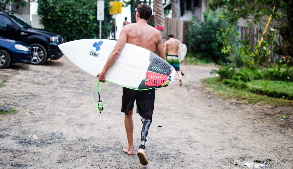 Mike still surfs nearly every day with a prosthetic leg, and it took a while to develop his ultimate surf leg.  Photo: <a href=\"https://danlemaitrephoto.com\" target=\"_blank\">Dan Lemaitre</a>