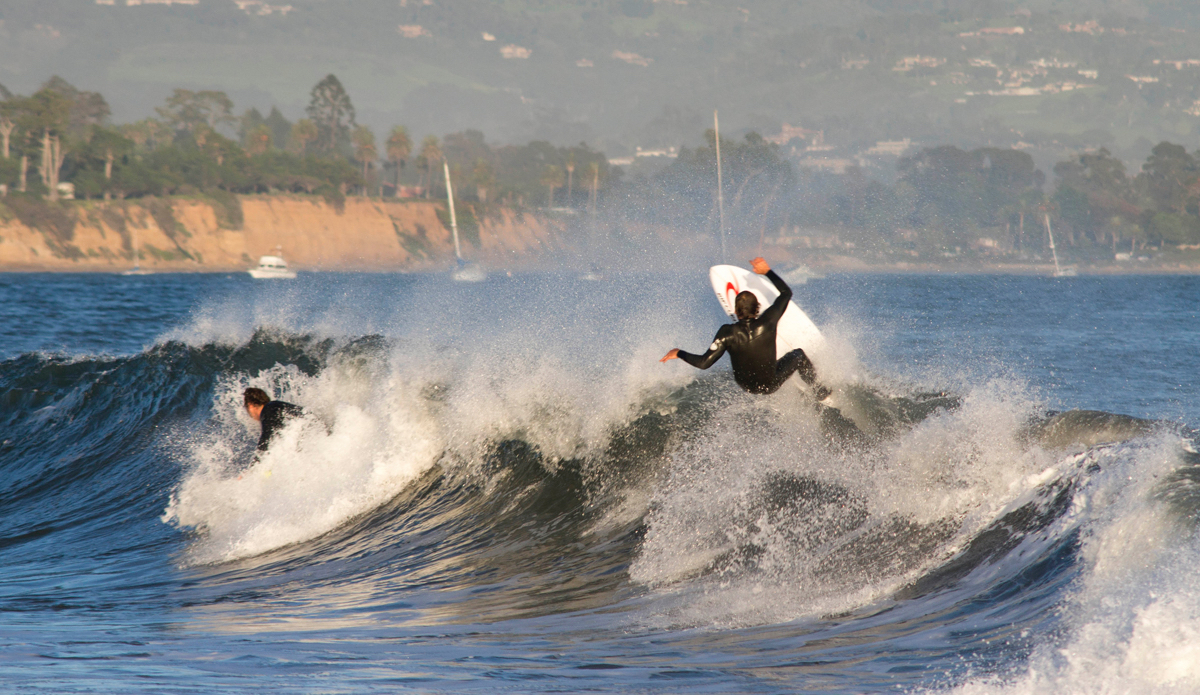 Tom Curren adding the final exclamation point to a long sand bottom runner. Photo: <a href=\"https://www.milesjackler.com\"MilesJackler.com</a>
