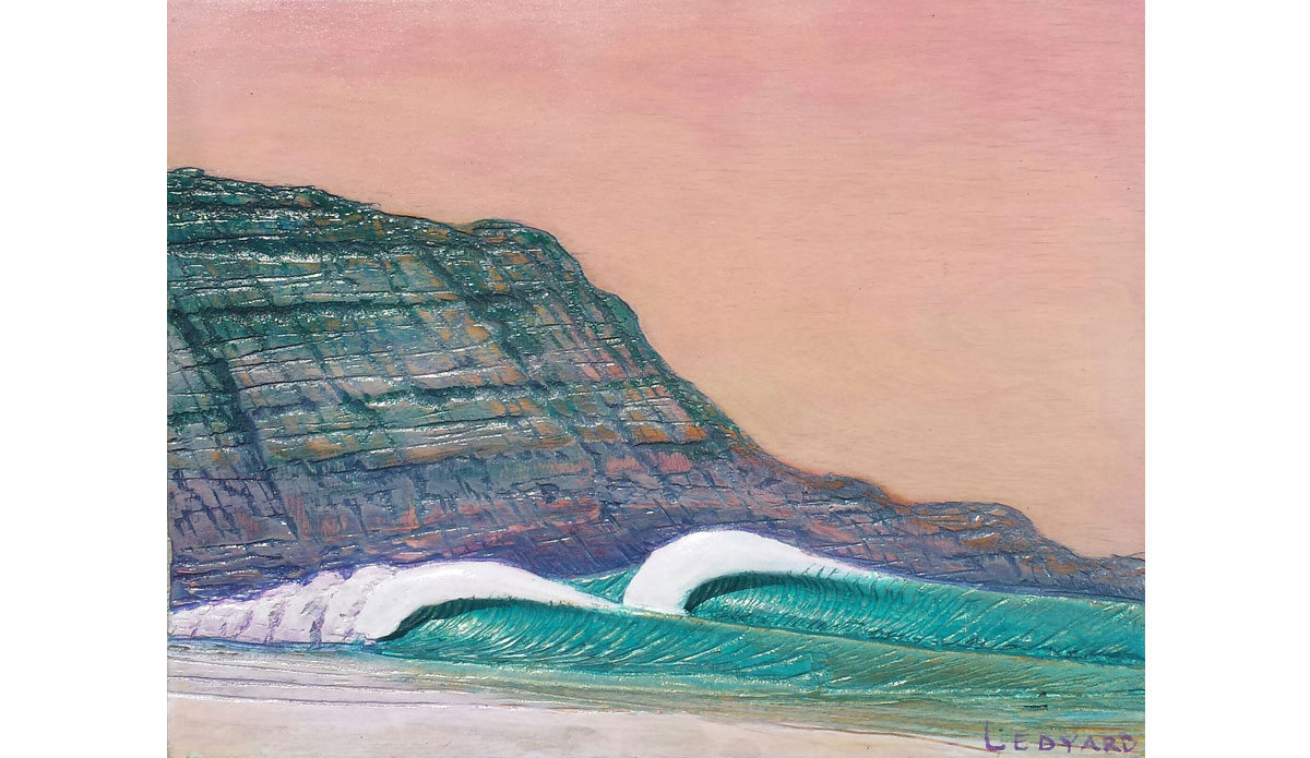 “Double on the Rocks” (11 in. x 14 in.) Here, I used a similar technique to carve away the background to bring out the waves. Image: Nathan Ledyard