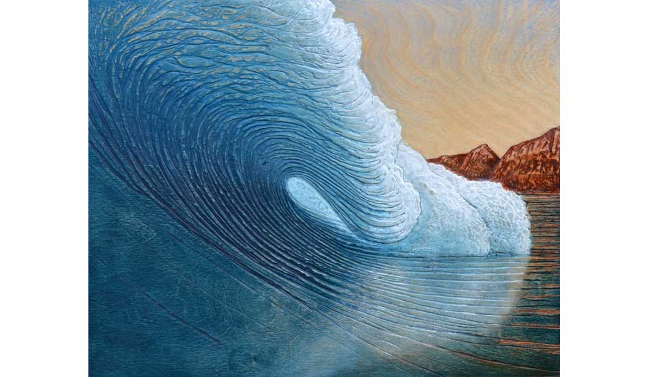 Muted Roar. 16\" x 20\" acrylic on carved wood. Image: Nathan Ledyard