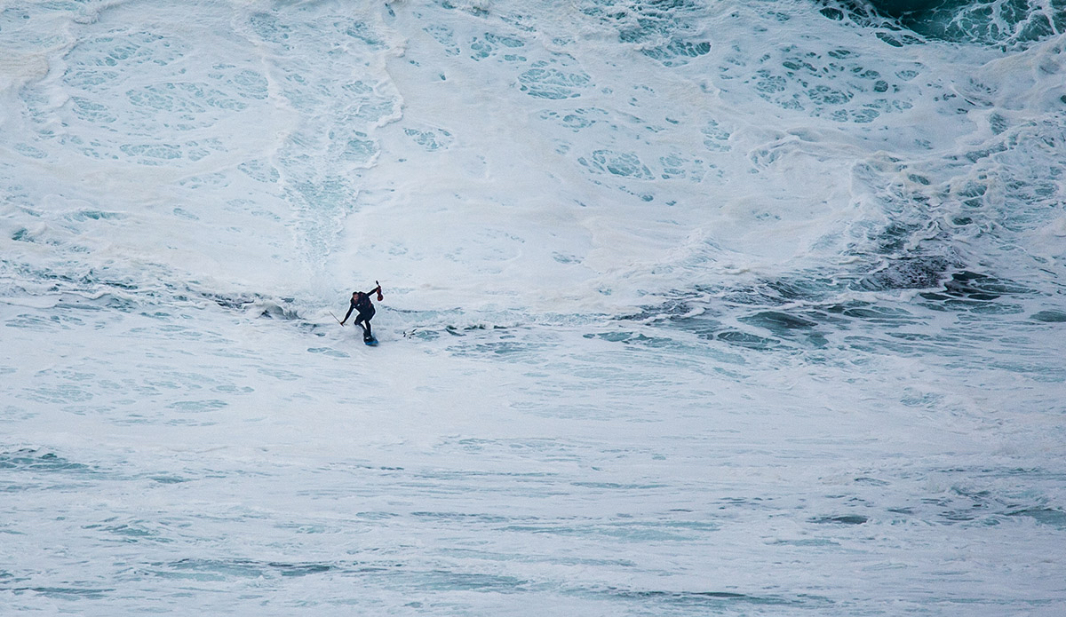 So, that\'s actually a violin. Nuno Santos took a violent with him to Nazare. Photo: Red Chargers