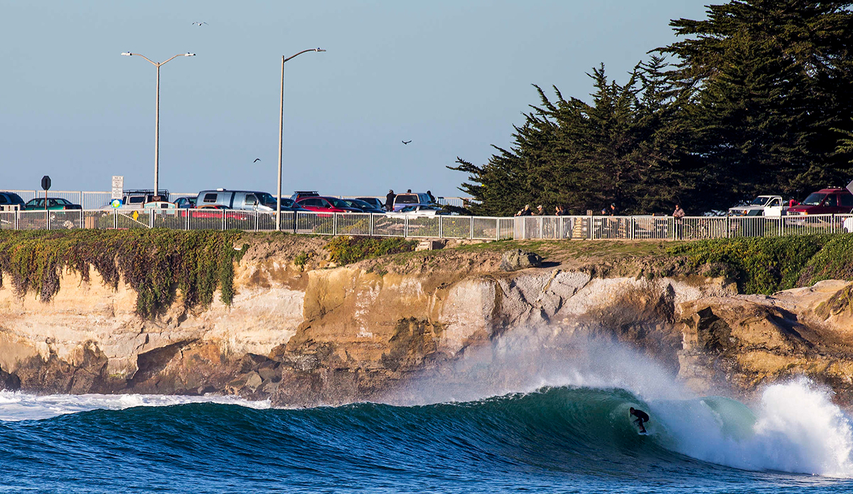 Josh Mulcoy at Steamer Lane. Josh made a rare appearance at Steamer Lane in my home town of Santa Cruz, and scored some incredible sandbar waves. Photo: <a href=\"https://davenelson-photography.com\">DaveNelson-photography.com</a>