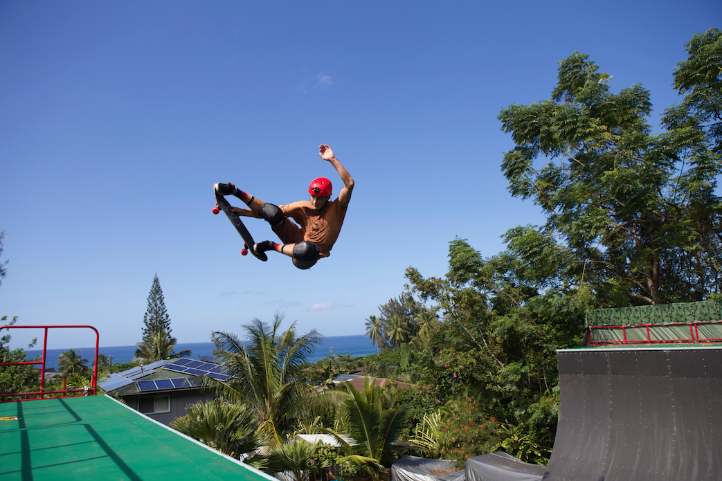 Kalani David bones out a stale fish on his ramp on Oahu. Photo: <a href=\"https://davenelson-photography.com\">David Nelson</a>