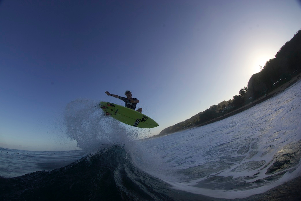 Pat Gudauskas and I met at Gavin\'s house at dawn to try to beat the crowd at Rocky Point. Here he is lofting one on his 1st wave of the morning. Photo: <a href=\"https://davenelson-photography.com\">David Nelson</a>