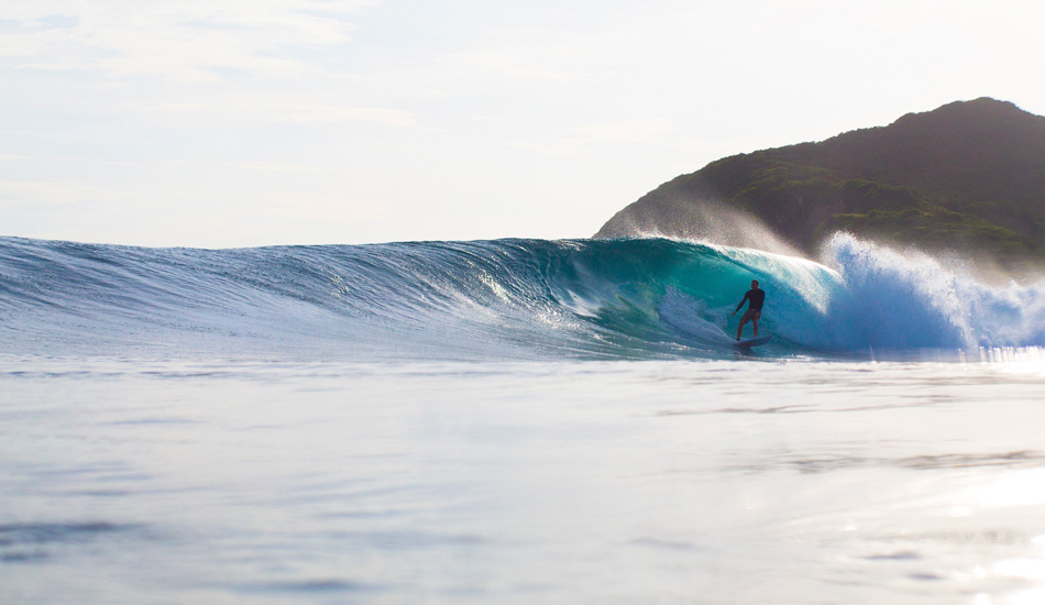 Brett Ayres, putting on the brakes somewhere on a distant island of Indo. Photo: <a href=\"https://www.nickliotta.com\">Nick Liotta</a>