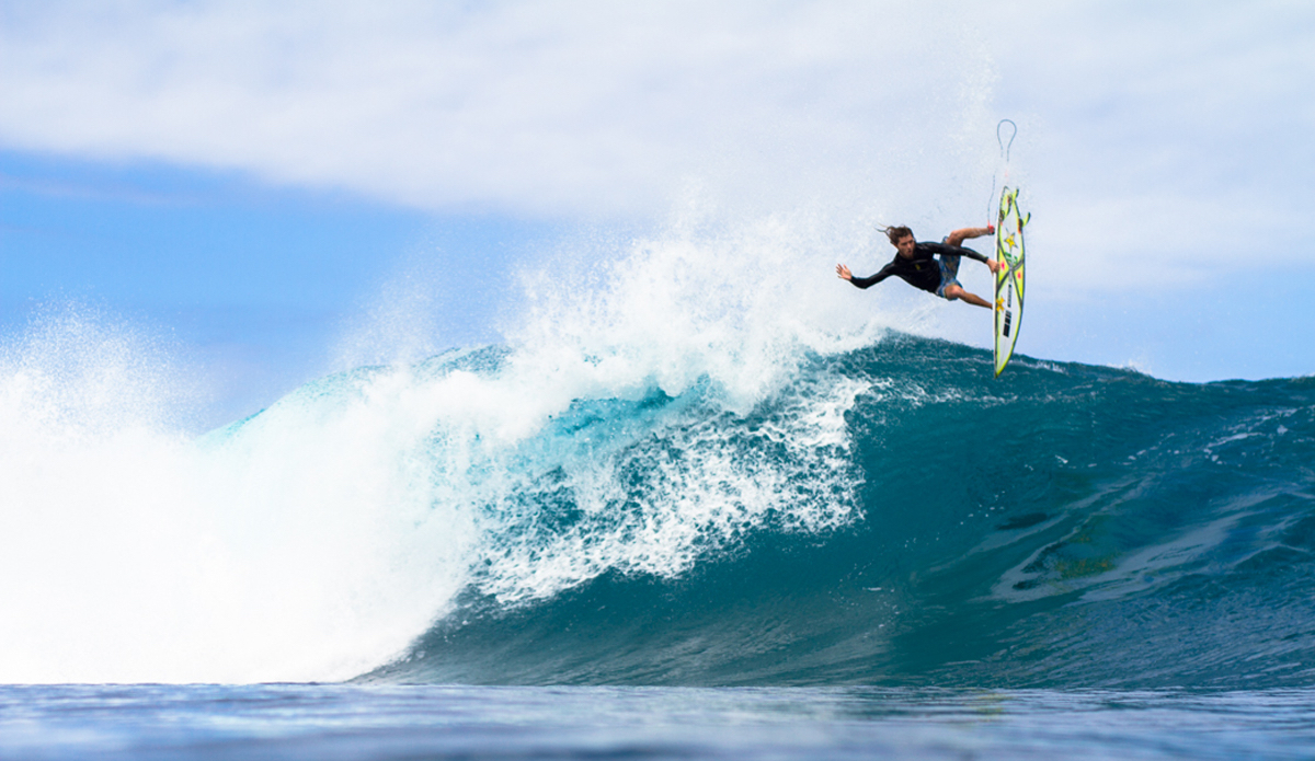 Matt again. I love the simplicity of this one. It’s just him, the wave, and sky. First time swimming at this spot and it was all worth it after checking the shots. Photo: <a href=\"https://www.nickricca.com\">Nicks Ricca</a>