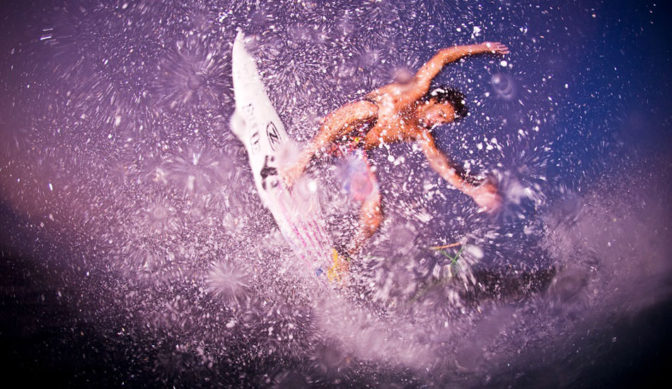 Ryan Campbell is another great Australian Surfer mid Alley Oop at Desert Point. This wave would be amazing bigger and we didn\'t get it, but we made do with what we had. A random fisheye flash shot that I\'m sure I couldn\'t reproduce again if I tried. It\'s freaky how the water is placed and lit on this shot. Photo: <a href=\"https://www.natesmithphoto.com/\" target=_blank>Nate Smth</a>