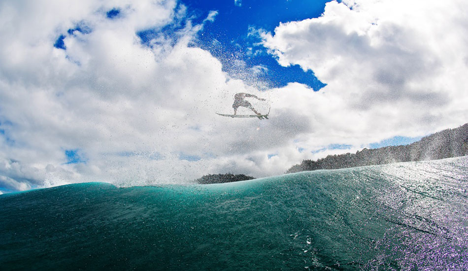Bruce Irons risking life and limb on a solid close out end section to an OTW wave. I saw him coming and couldn\'t believe he did this. I\'m pretty sure he didn\'t do it for the shot as he got pretty lit up in the flats but I\'m stoked he did and glad he didn\'t break a leg doing so. Photo: <a href=\"https://www.natesmithphoto.com/\" target=_blank>Nate Smth</a>