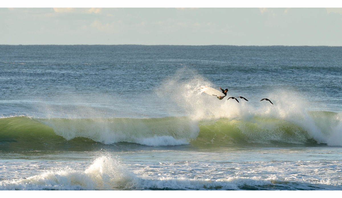 Dustin Hollick in flight. Photo: Angie Takanami