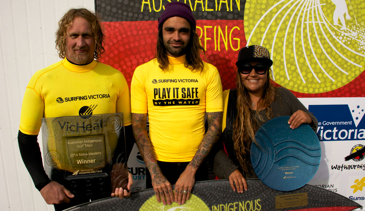 Robbie Page, Otis Carey, Amber Mercy, Australian Indigenous Title winners. Photo: Liam Robertson / Nikon