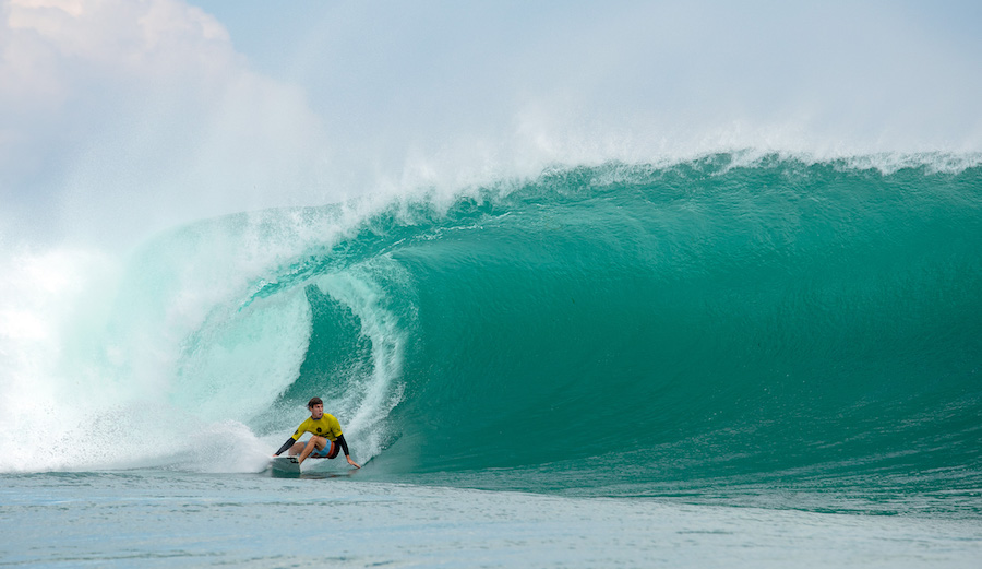 Jack Robinson drawing out a bottom turn to slow things down. Photo: Lawrence