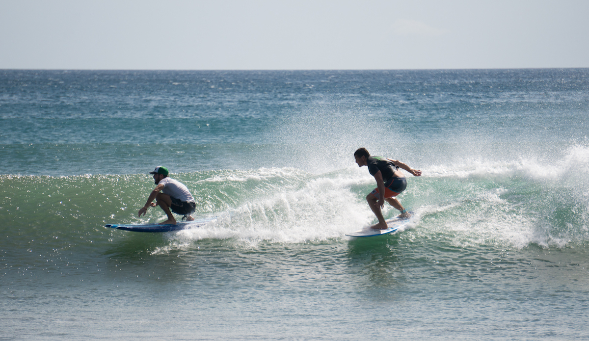 A squat-stanced man on a Wavestorm burns a local at Playa Venao, Panama. Photo: <a href=\"https://www.instagram.com/isragram/\"> Israel Leal </a>