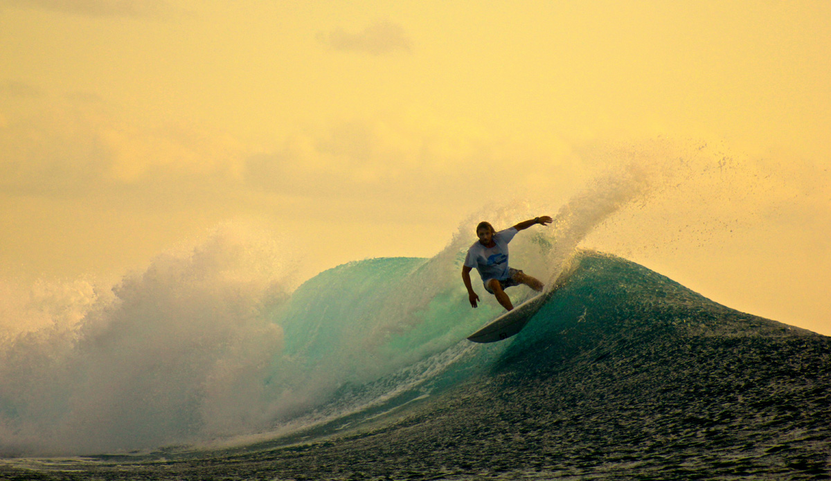 Russian surfer, Evgeniy Isakov, enjoying some final rides before dinner. Photo: <a href=\"https://petemilnesproductions.com/\">Pete Milnes</a>