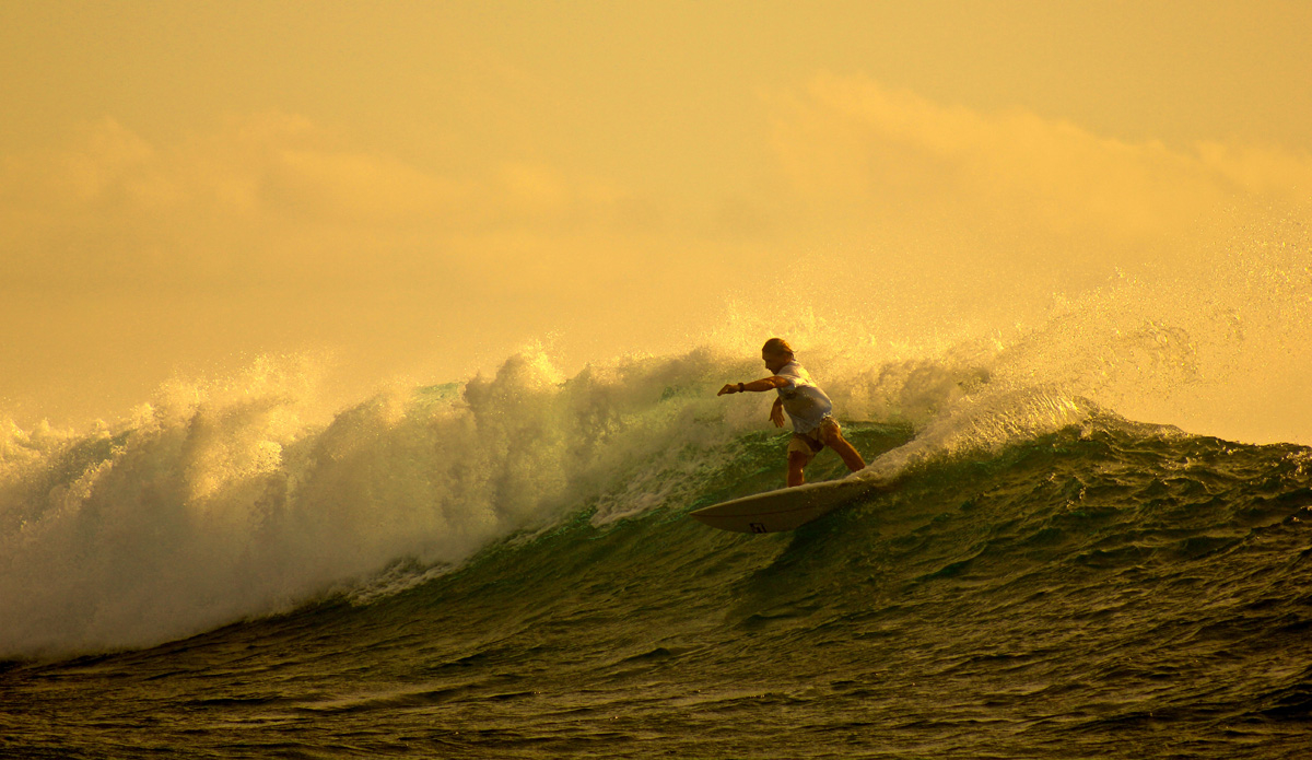 Russian surfer, Evgeniy Isakov, enjoying some final rides before dinner. Photo: <a href=\"https://petemilnesproductions.com/\">Pete Milnes</a>