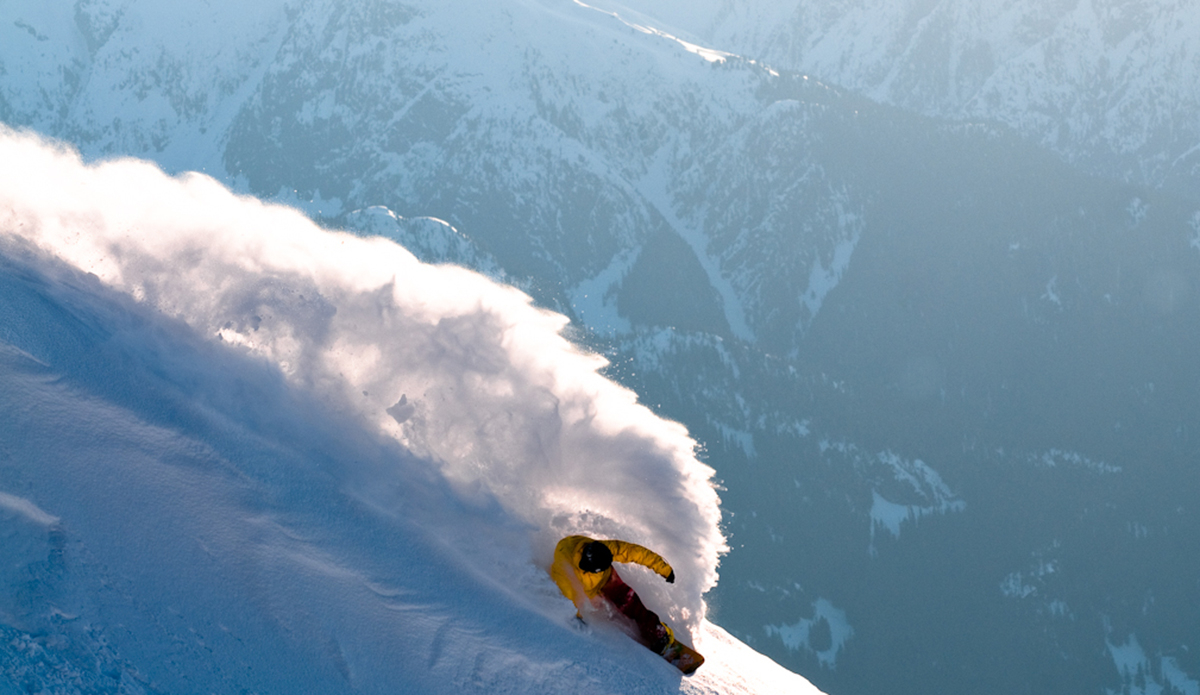 Dave Short is a nice mellow guy who loves to chase waves just as much as snow. He’s great to shoot with because he has a cool surf style and always knows where to kick up some snow where the light is best. Late evening session in probably March in Sledland. Photo: <a href=\"https://www.philtifo.com/\">Phil Tifo</a>