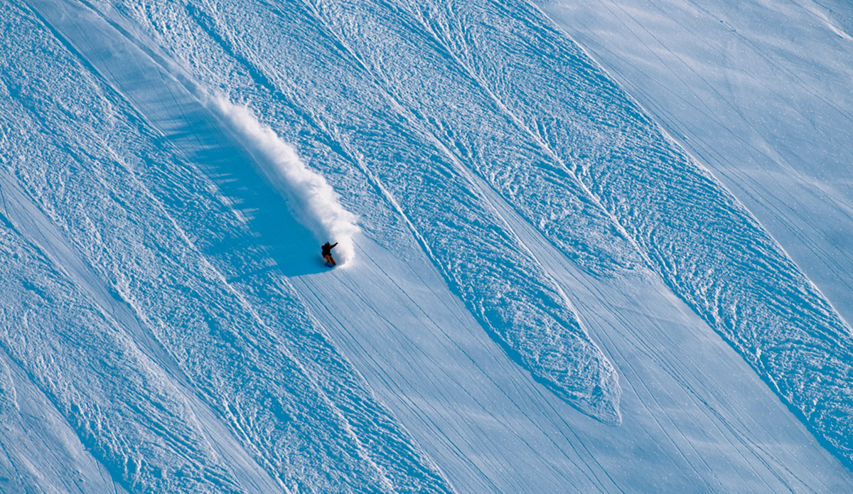 Snow can offer really cool texture, JP found the perfect pocket through avalanche rumbles in Haines, Alaska. Photo: <a href=\"https://www.philtifo.com/\">Phil Tifo</a>