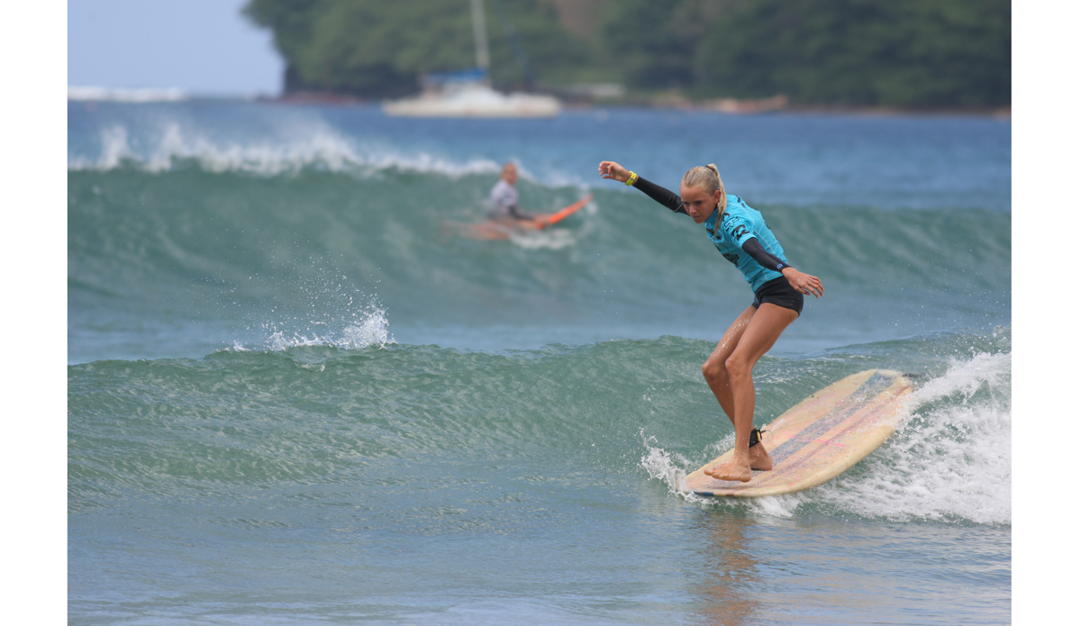 Kalina uses her nose riding skills to seal a spot in the girls 11-12 final. Photo: <a href=\"https://www.danegrady.com/\">Dane Grady</a>