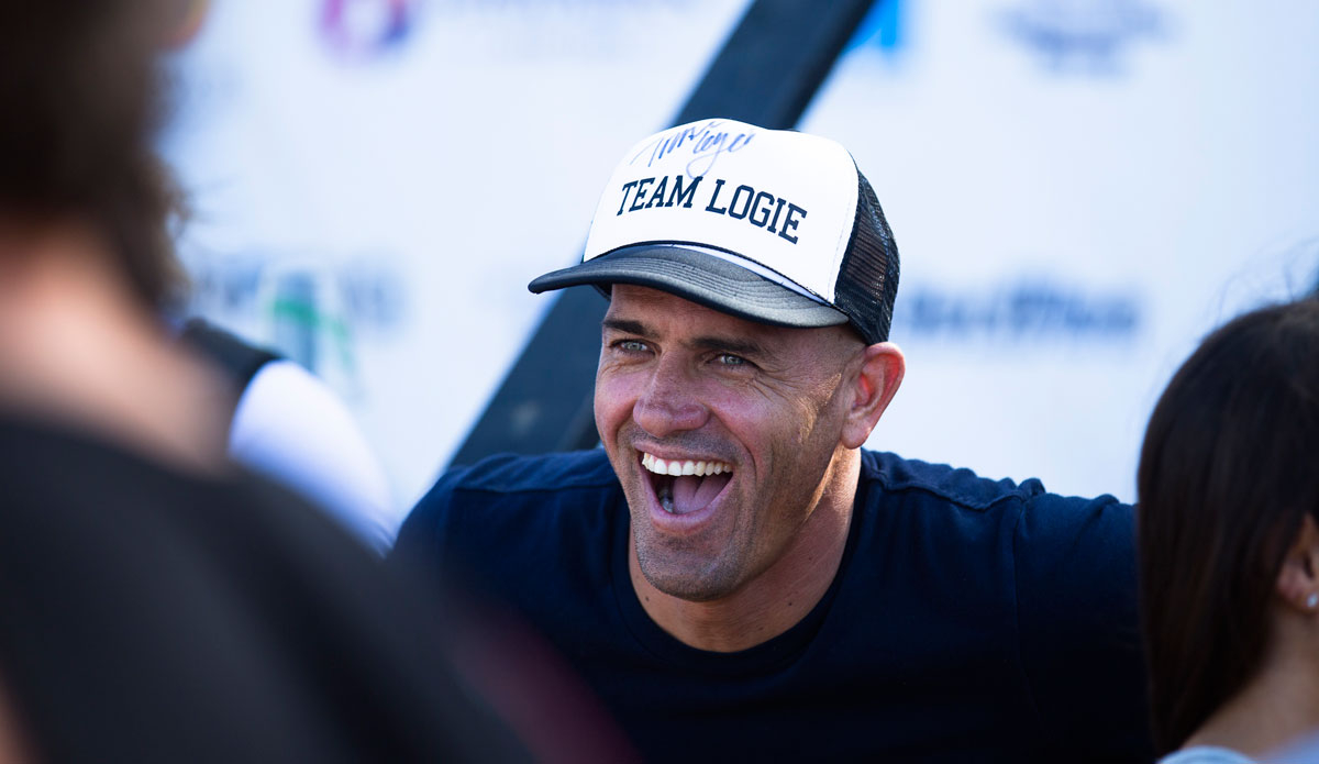 Kelly Slater looks happy about something. Photo: <a href=\"https://mattdunbar.com.au/\"> Matt Dunbar</a>