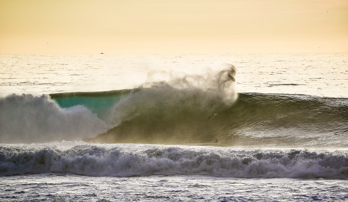 Ricky Whitlock on the shoulder, along with Gary Richards below. They both  got an up-close view in which Ricky is calling the best waves he has ever seen in San Diego. Photo: Michael Bonwell