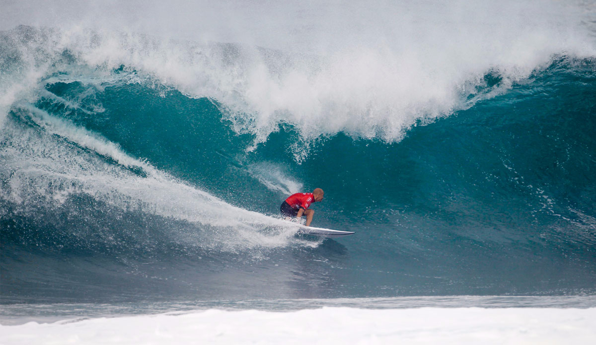 Kelly Slater of the USA (pictured) placing third in  Round 1 heat at the Billabong Pipe Masters at Pipeline, Oahu, Hawaii on Thursday December 10, 2015. Photo: <a href=\"https://www.worldsurfleague.com/\">WSL</a>/<a href=\"https://www.instagram.com/kirstinscholtz/\">Scholtz</a>