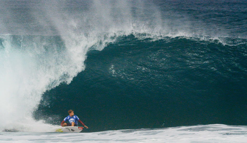 Day 2 shaped up a little better with 8-to-12 foot bombs going off. David Van Zyl at the bottom of one. Photo: Chrisite