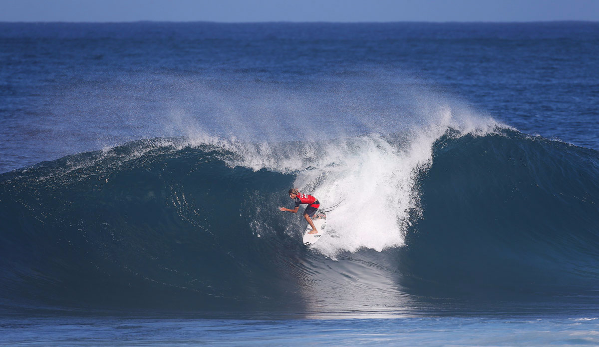 Jack Robinson of Australia eliminated  (pictured)in his Round 2 heat at the Billabong Pipe Masters at Pipeline. Photo: <a href=\"https://www.worldsurfleague.com/\">WSL</a>/<a href=\"https://www.instagram.com/kc80/\">Cestari</a>